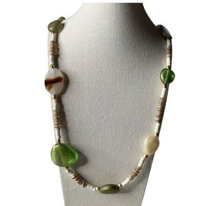 Chico's Beaded Necklace Green Stone White Gold Tone Accent Multi Strand
